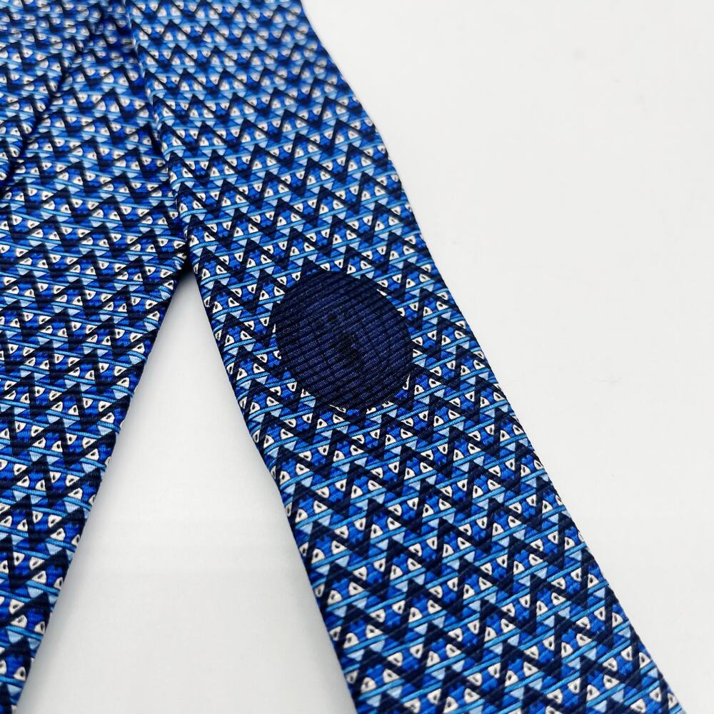 Cesare Casadonte Zegna Italy Blue Geometric 100% Silk Tie - Picture 6 of 7